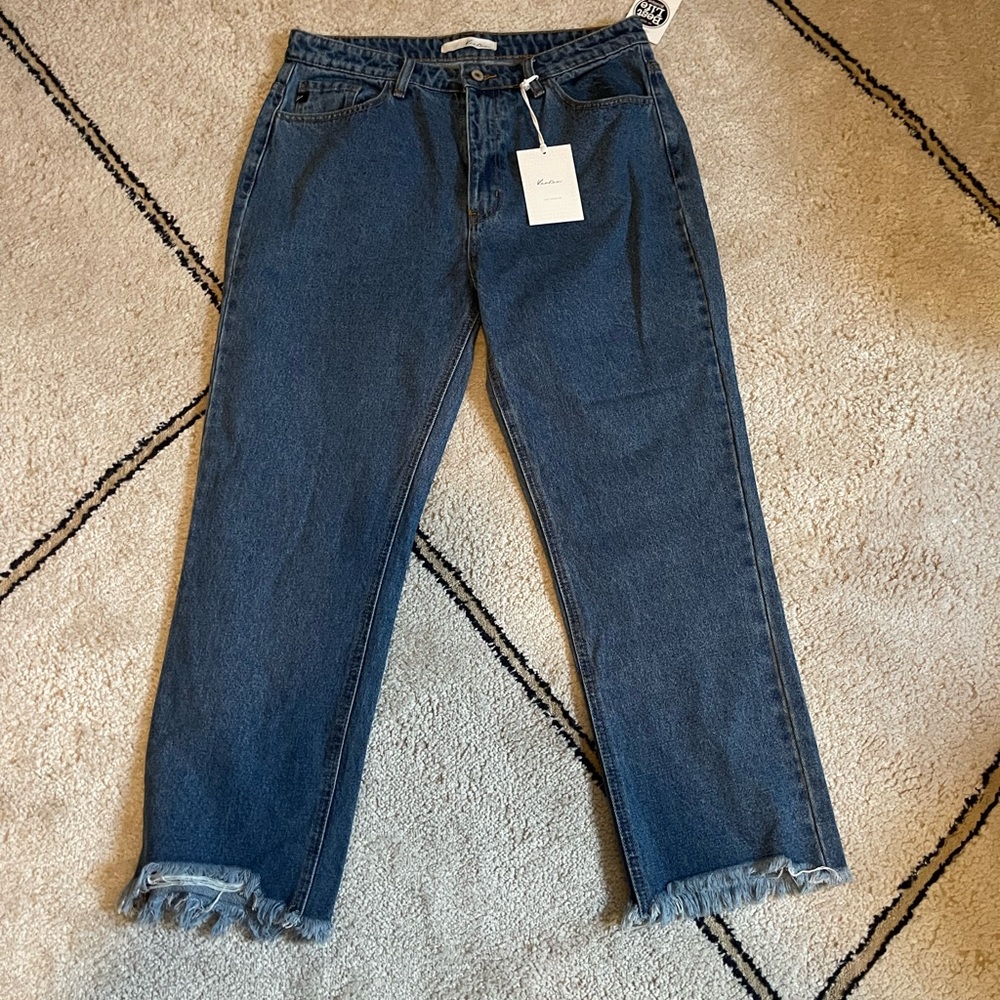 Kancan Loose Fit Distressed Hem Cropped Jeans | Size 13/30